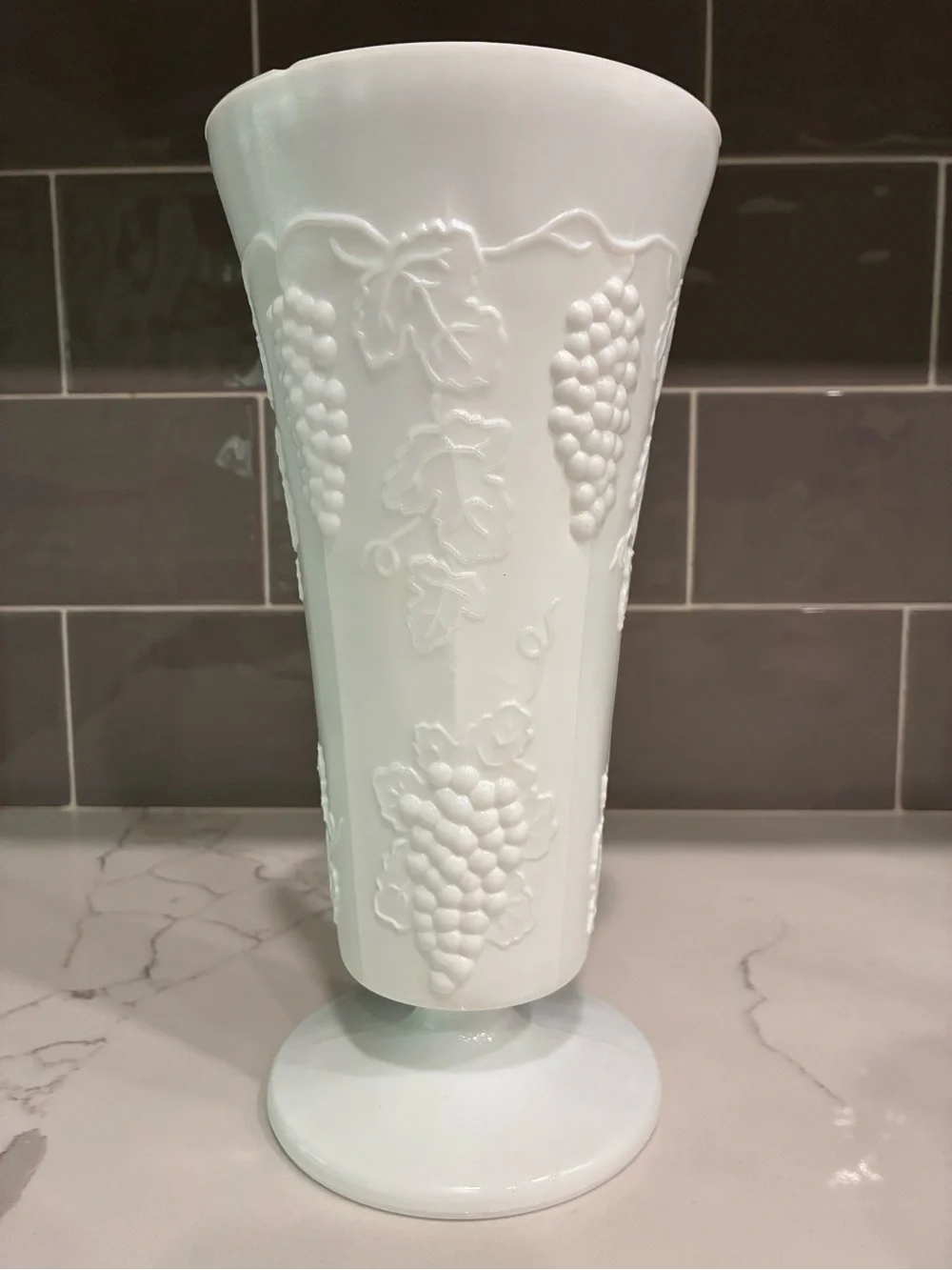 Vintage Indiana Glass Milk Glass Harvest Grape Set - Pedestal Vase & Compote